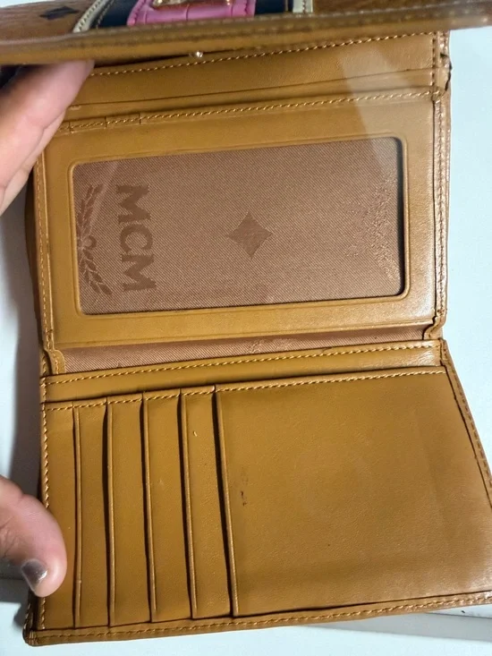 MCM Trifold Wallet in Cognac, Pink & Black Stripe Accents - Picture 8 of 15